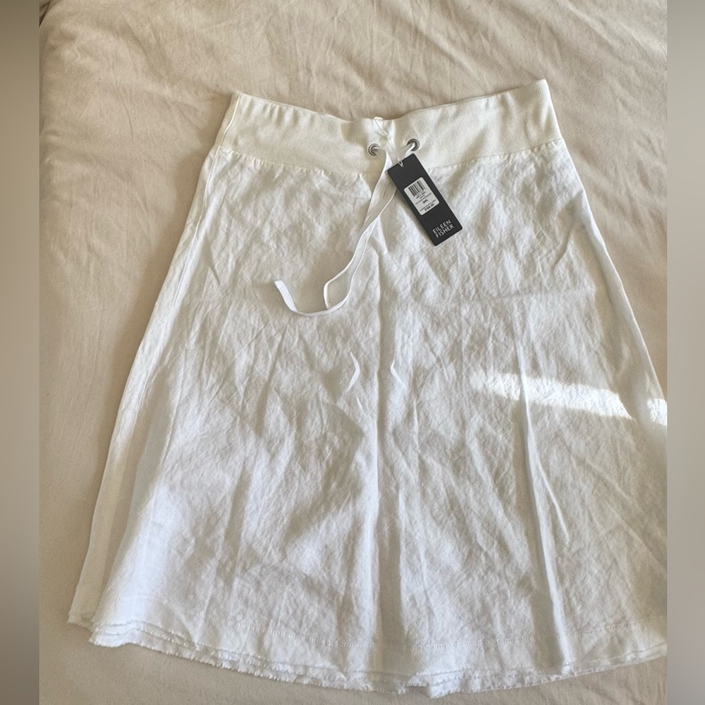 NWT Eileen Fisher White Skirt with Drawstring - Picture 2 of 8